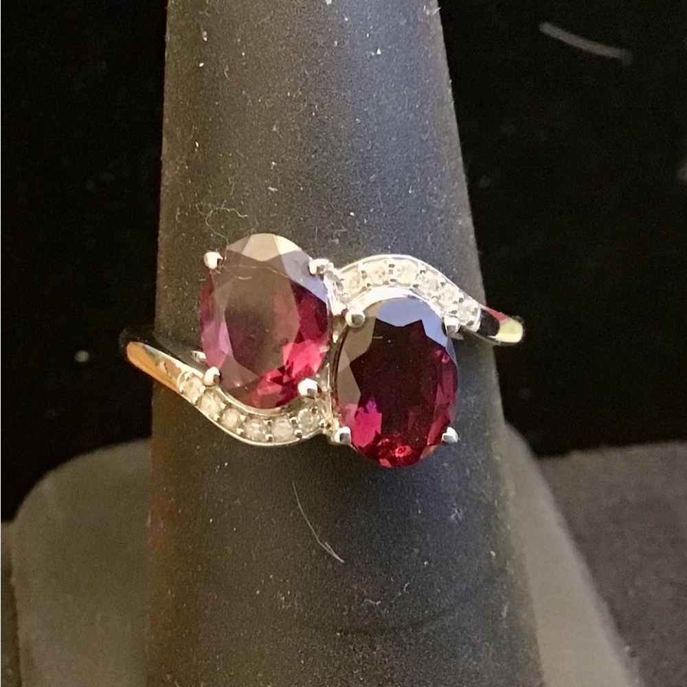 10K White Gold Oval Grape Garnet & Diamond Ring